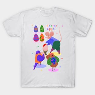 Cute mouse decorating easter eggs for cute birds, version 3 T-Shirt